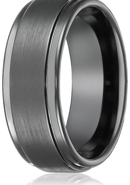 8mm Black High Polish Tungsten Carbide Men’s Wedding Band Ring in Comfort Fit and Matte Finish
