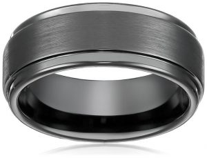 8mm Black High Polish Tungsten Carbide Men's Wedding Band Ring in Comfort Fit and Matte Finish