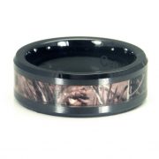 Black Ceramic Men's Hunting Camo Ring, Comfort Fit Band, 8mm