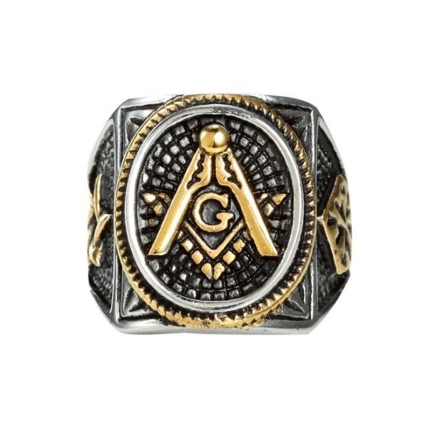 Mens Masonic Jewelry Ring G Mason Master Star Freemason Vintage Gold Plated