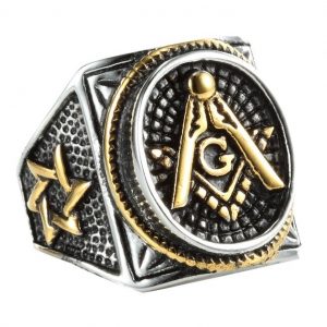 Mens Masonic Jewelry Ring G Mason Master Star Freemason Vintage Gold Plated