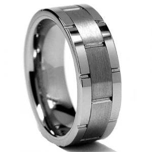 Men's 8mm Classic Flat-top Brushed Center Tungsten Ring Grooved Wedding Band