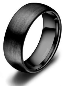 8mm Men's Brushed Black Ceramic Ring Matte Finish Comfort Fit Wedding Band