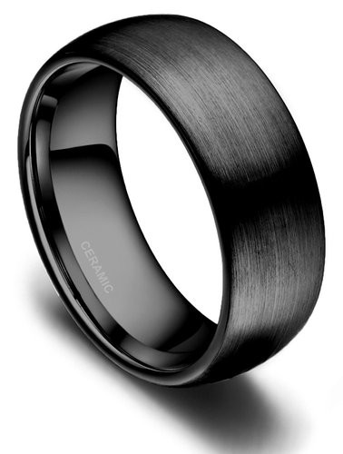 8mm Men’s Brushed Black Ceramic Ring Matte Finish Comfort Fit Wedding Band