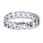 Men’s Chain Bracelet 316L Stainless Steel Curb Link 15mm Width, Silver Color
