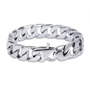 Men's Chain Bracelet 316L Stainless Steel Curb Link 15mm Width, Silver Color