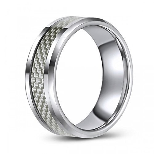 Tungsten Wedding or Fashion Ring with Carbon Fiber Inlay – Modern – Hip – Trendy – Chic – Comfort Fit