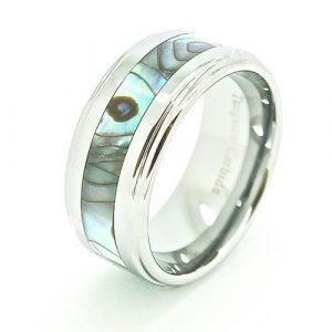 Wide 10mm Abalone Shell Inlaid Tungsten Wedding Band