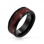 Black Tungsten Wood Inlay Mens Ring