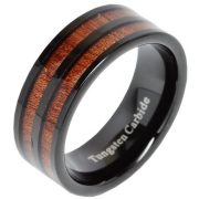 8mm Men's Tungsten Carbide Ring Double Wood Inlay Black Plated Wedding Band