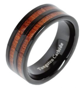 8mm Men's Tungsten Carbide Ring Double Wood Inlay Black Plated Wedding Band