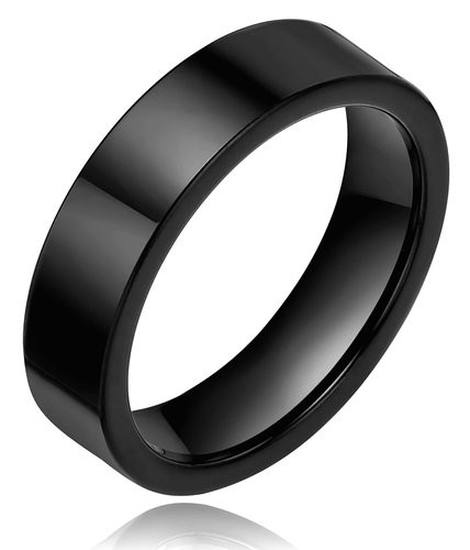 6mm Tungsten Men’s Women’s Black Plated High Polish Glossy Ring Comfort Fit Wedding Band