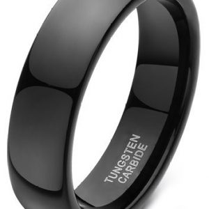 6mm 8mm men's Plated Black Plain Dome High Polished Tungsten Ring Comfort Fit Wedding Band