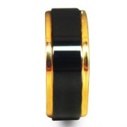 Gold Edges and Raised Center Top Polished Black Tungsten Carbide Rings