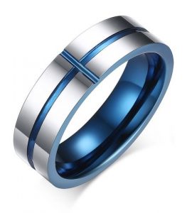 6mm Tungsten Carbide High Polished Two-tone Blue Wedding Bands Ring for Men