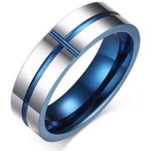 6mm Tungsten Carbide High Polished Two-tone Blue Wedding Bands Ring for Men