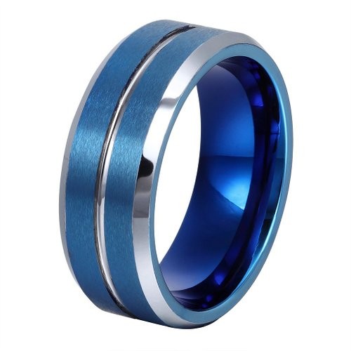 8MM Tungsten Wedding Ring with Groove in the Center Matte Finish and Beveled Edge