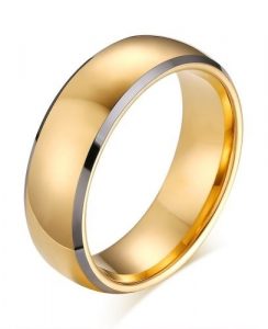 Men Cambered Tungsten Carbide Promise Engagement Plain Wedding Band Ring,18K Gold Plated,Silver Edge