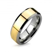 Gold Plated Silver Tungsten Beveled Ring 8mm
