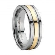 Two Tone Polished Tungsten 8mm Comfort Fit Wedding Ring for Men-Gold Plated