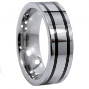 8MM Mirror Polished 2 Black Plated Stripes Tungsten Carbide Ring Size