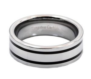 8MM Mirror Polished 2 Black Plated Stripes Tungsten Carbide Ring Size
