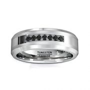 8mm Tungsten Carbide Ring with Brilliant Black CZ Diamonds Mens Wedding Band