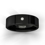 Mens Wedding Band 8mm Black Tungsten Ring Polished Sectioned Cz Diamond Beveled Edge Comfort Fit