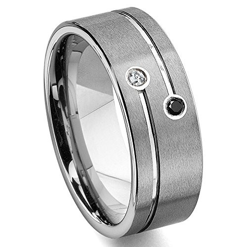 Tungsten Carbide Black & White Diamond Wedding Band Ring