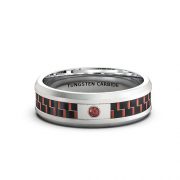 Mens Wedding Band 8mm White Tungsten Ring Red Carbon Fiber CZ Diamond Comfort Fit