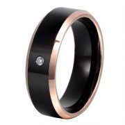 8mm Beveled Tungsten Carbide Rings with Cubic Zirconia Stone Inlaid and Rose Gold Edges