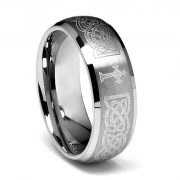 8mm Braid Pattern Laser Engraved Celtic Design with Cross Mens Tungsten Carbide Comfort-fit Wedding Band Ring