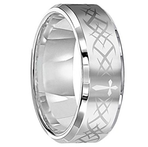 8mm Unisex Tungsten Carbide Ring Laser Tribal Design Double Grooved Polished Edge Wedding Band