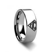 8mm Superman Symbol Super Hero Polished Tungsten Engraved Ring