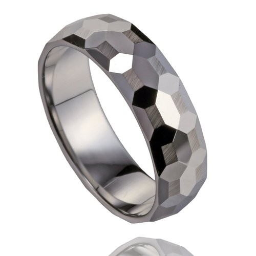 8mm Men’s Polished Multi-faceted Fashion Tungsten Ring Wedding Band with Part Brushed Surface