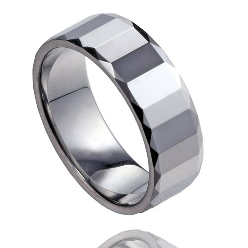 Mens Traditional Style Tungsten Wedding Band Ring in Comfort Fit with Rectangular Pattern