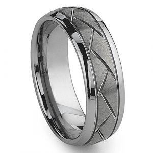 8MM Silver Domed Grooved Tungsten Ring Men's Brushed Wedding Band