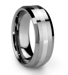 Men's 8mm Tungsten Ring One Tone Matte Finish Brushed Center Wedding Band Beveled Edge
