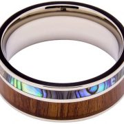 Titanium Ring Inlaid with 100% Natural Koa Wood and 100% Natural Abalone Shell – Extremely Unique – 8mm Wide – Wedding