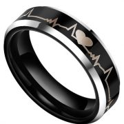 6mm/8mm Black Tungsten Ring Forever Love Heartbeat Design for Couples Lovers
