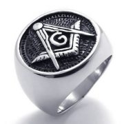 Embossed Stamped Freemason Masonic Stainless Steel Black Enamel Mens Ring