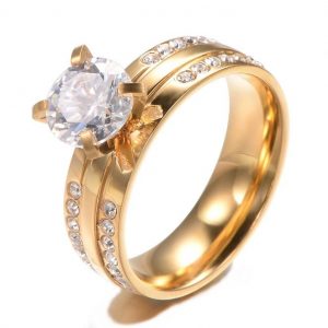 Gold Plated Jewelry Mens Womens Classic Couples Ring Cubic Zirconia Wedding Bands