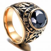 Gold Plated Stainless Steel Ring with Vintage Black Crystal