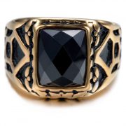 Gold Plated Vintage Ring Gemstone Square Black Crystal