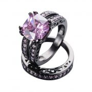 Lady Pink Wedding Ring With Thin Band Ring Set