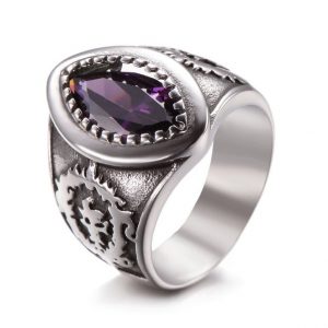 Marquise Crystal Stainless Steel Mens Ring Red Black Purple