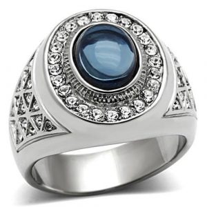 Men's 316L Stainless Steel Dark Blue Oval Cabochon Ring
