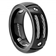 8mm Men’s Black Titanium Ring Wedding Band with Stainless Steel Cables and Screw Design Wedding Ring