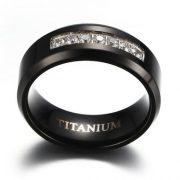 8mm Men’s Black Titanium Wedding Band Ring with 7 Simulated Cubic Zirconia Set CZ