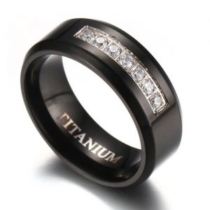 8mm Men's Black Titanium Wedding Band Ring with 7 Simulated Cubic Zirconia Set CZ